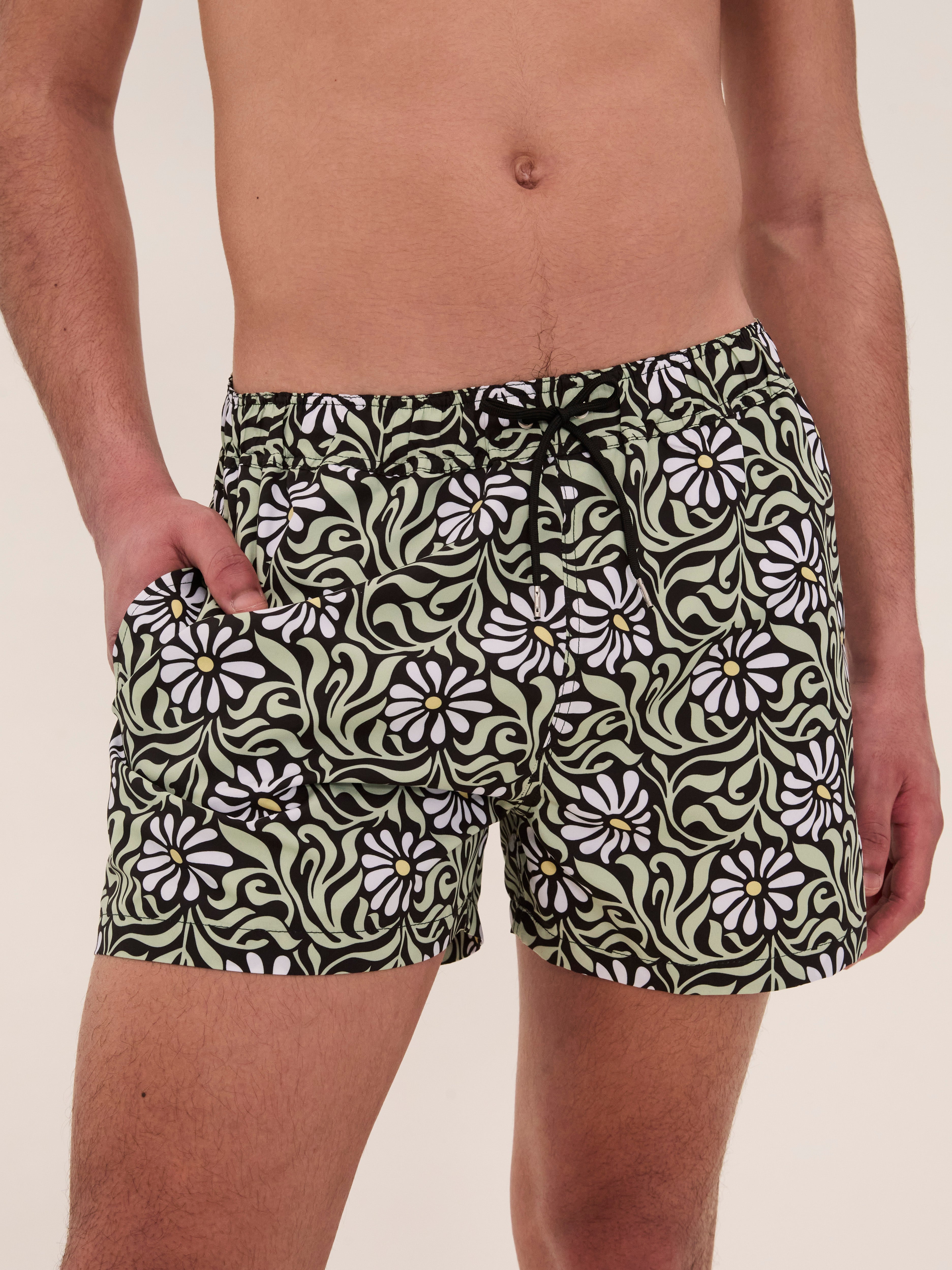 Black Floral Swim Boxers