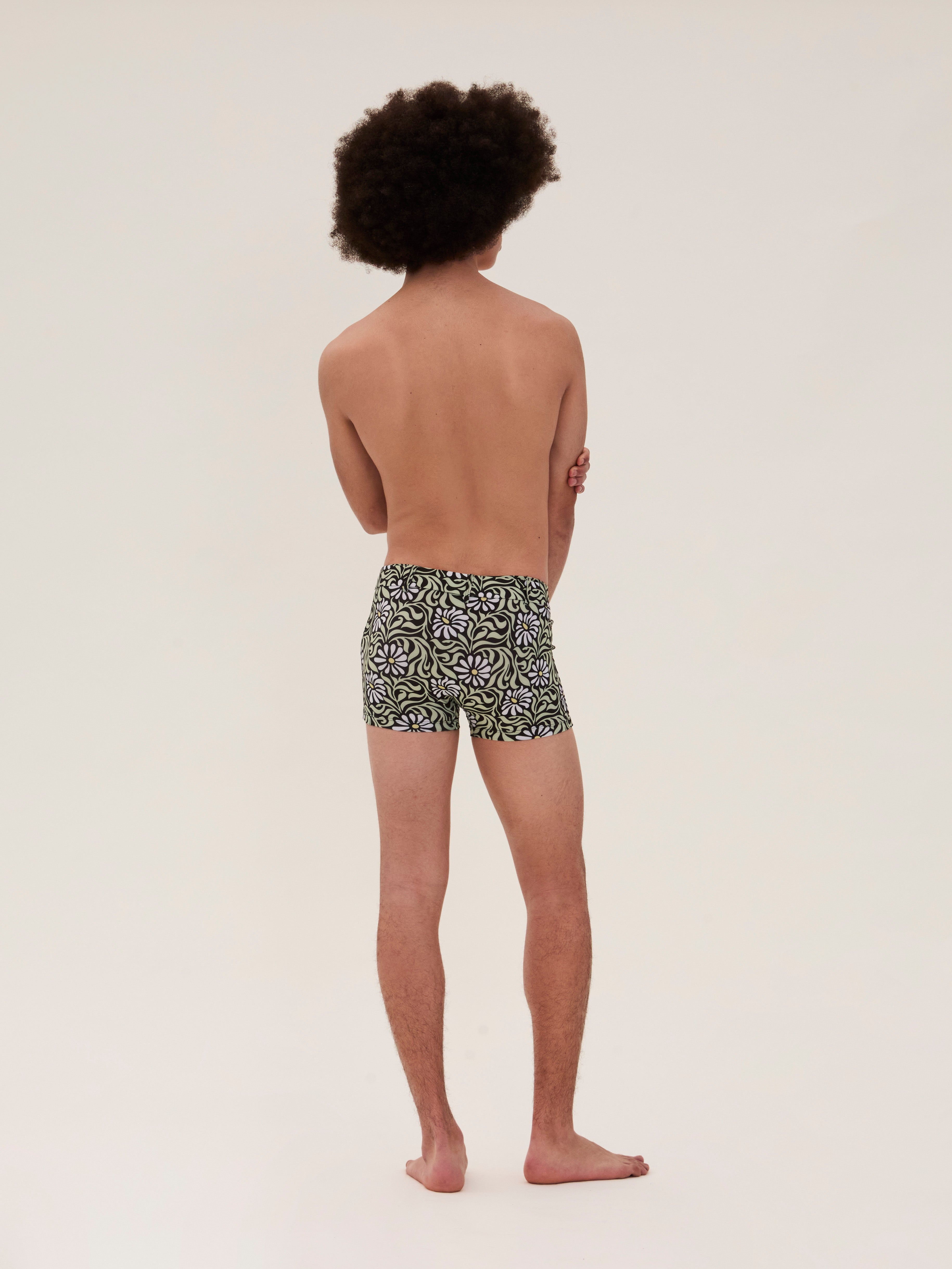 Black Floral Swim Buckle Trunks