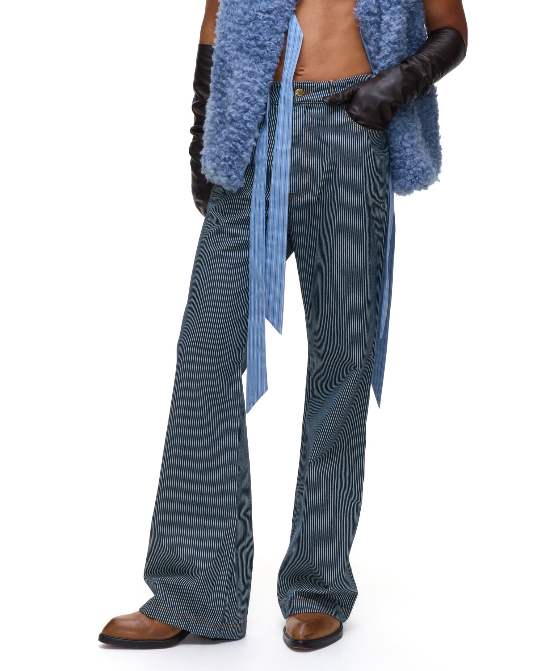 Ass-Air Flared Denim Stripes Trousers