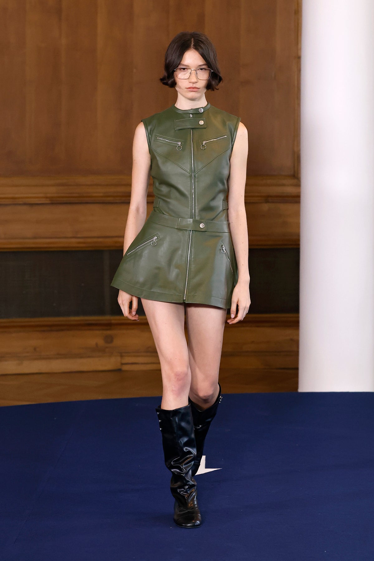 Structured Olive Leather Dress | Palomo Spain