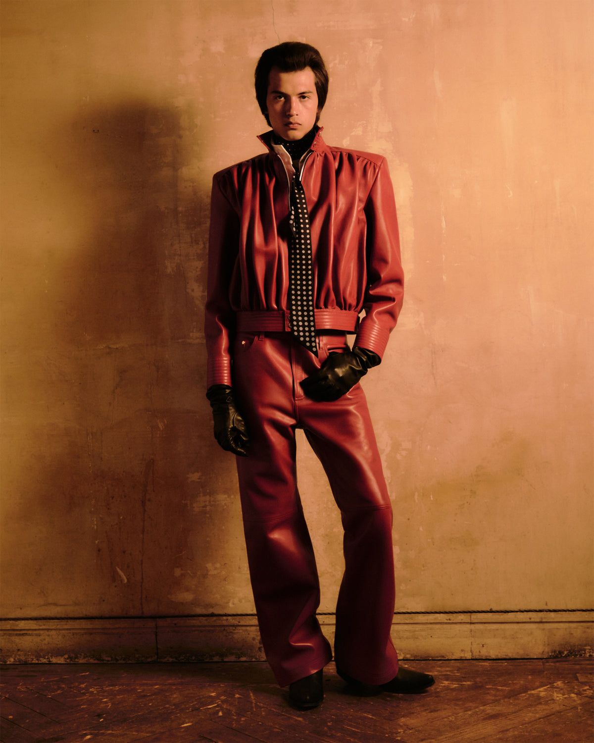 Draped Cherry Leather Jacket