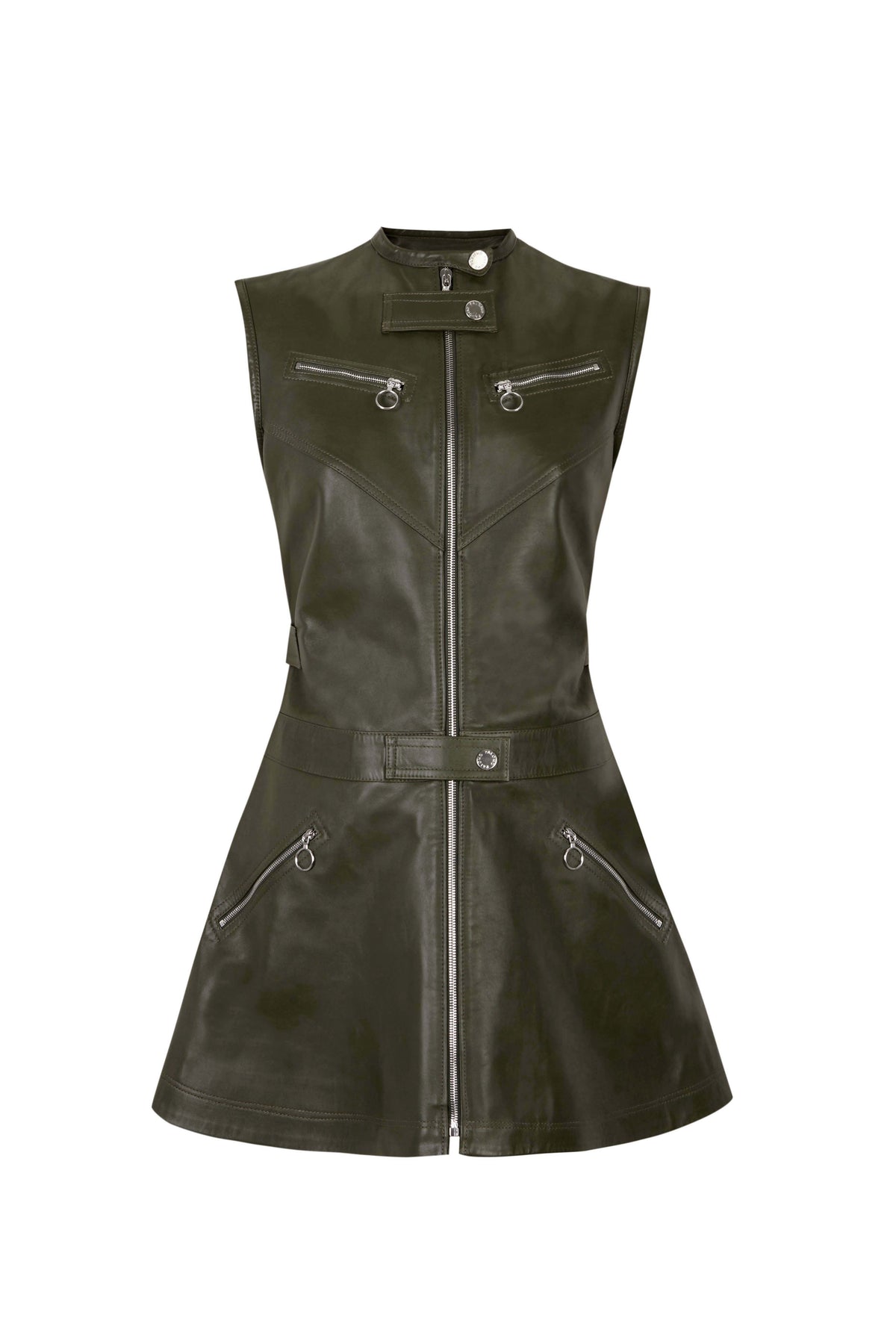 Structured Olive Leather Dress - 2 Structured Olive Leather Dress - 2