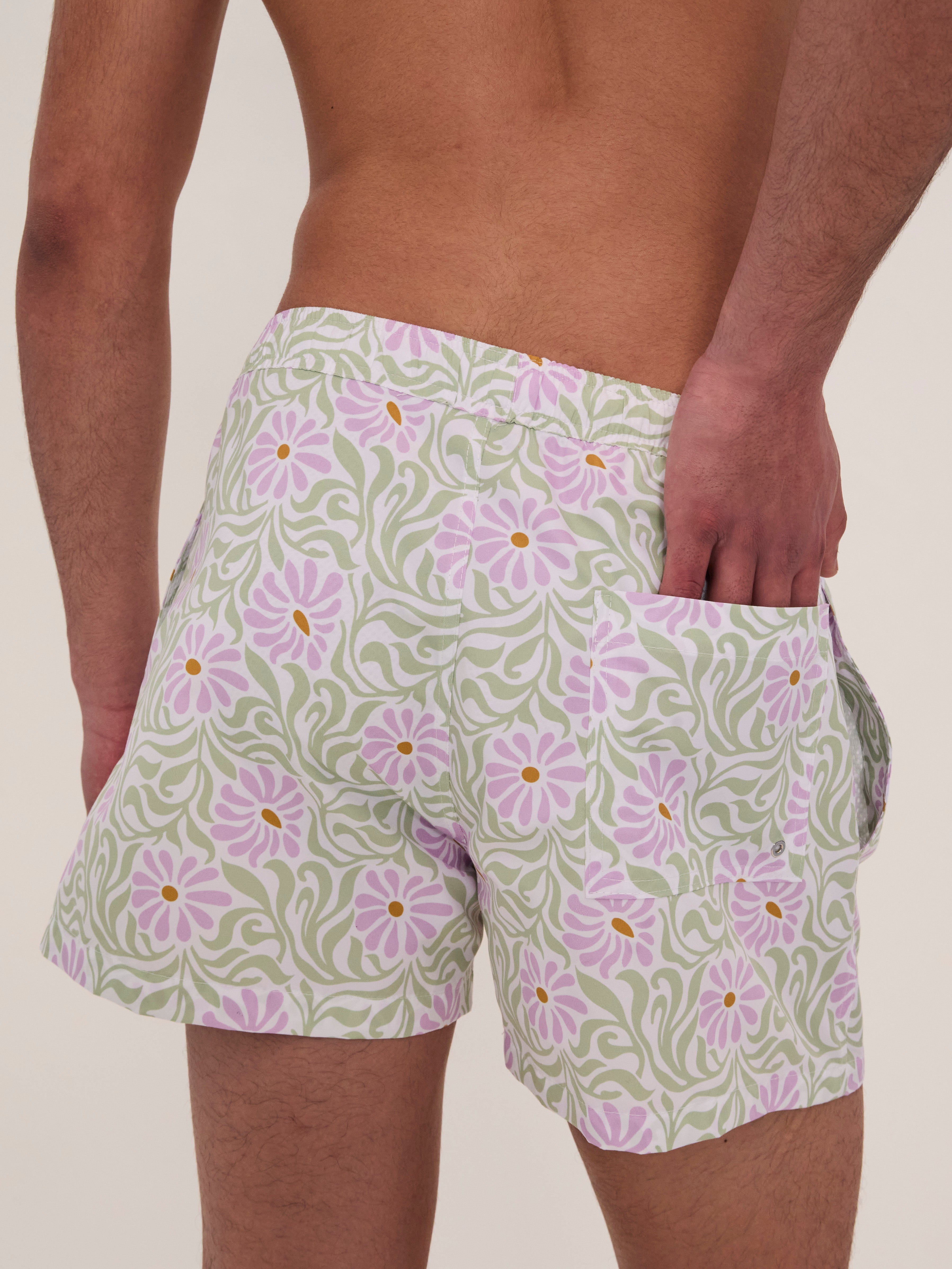 White Floral Swim Boxers