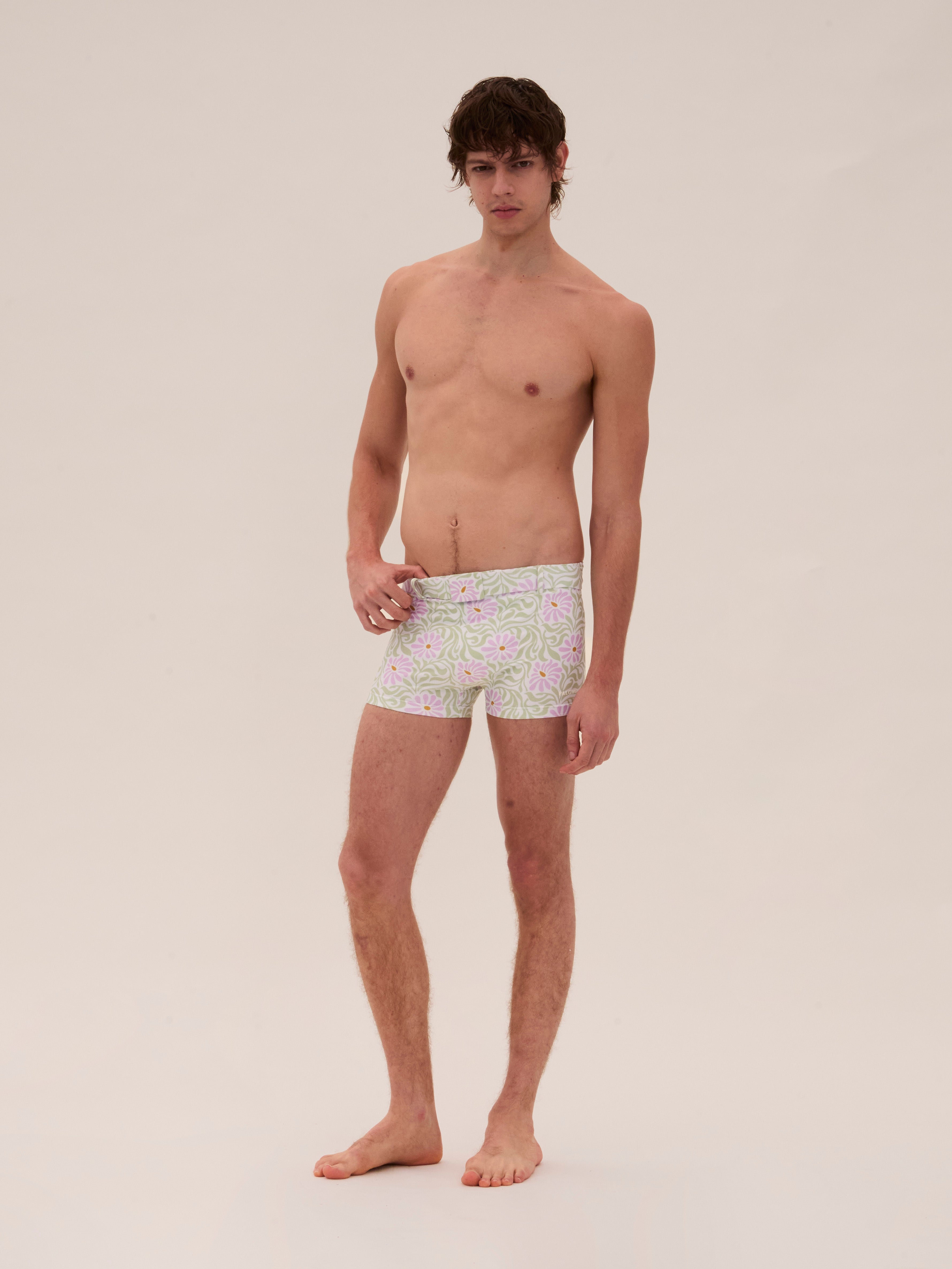 White Floral Swim Buckle Trunks