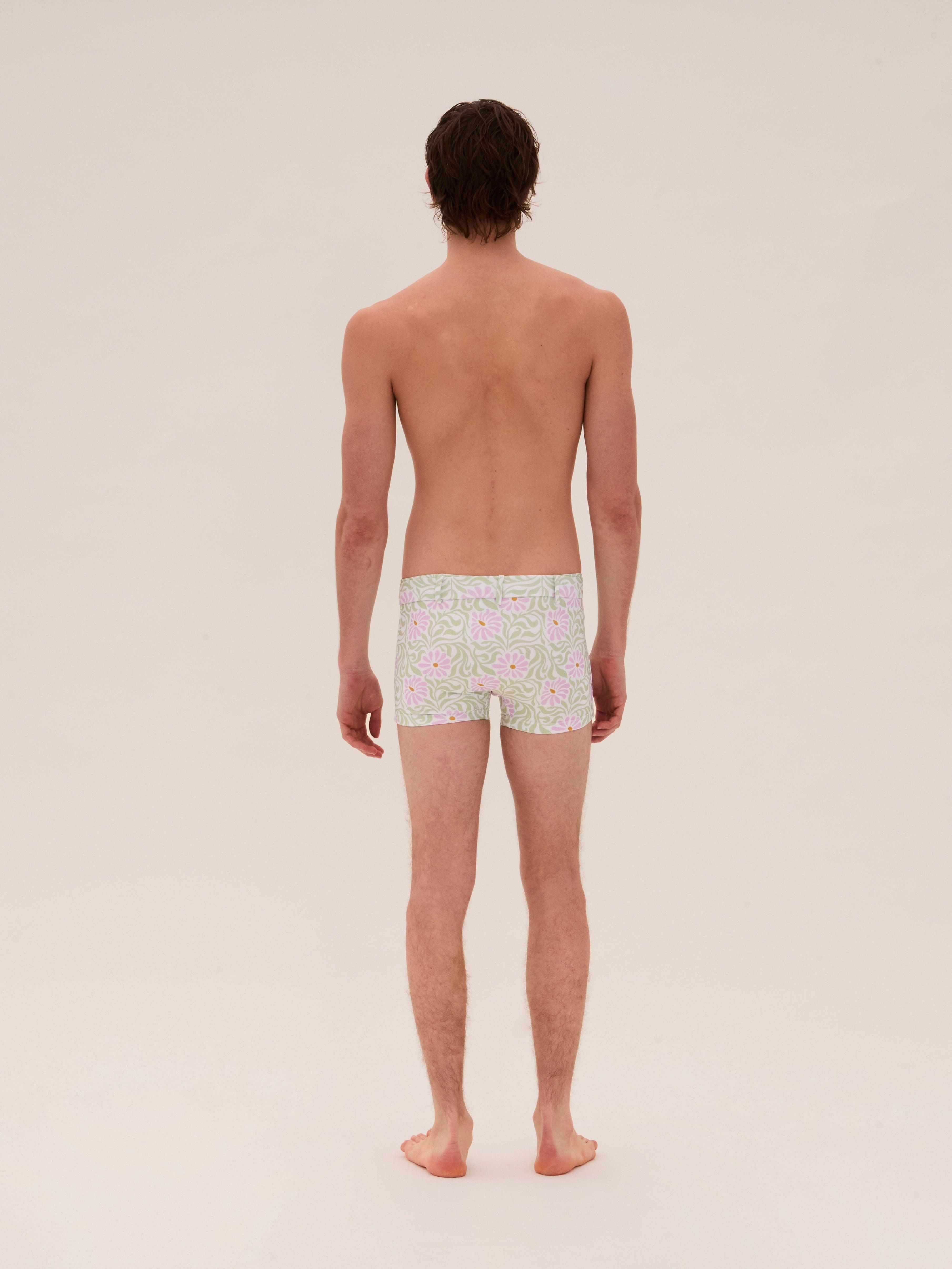 White Floral Swim Buckle Trunks