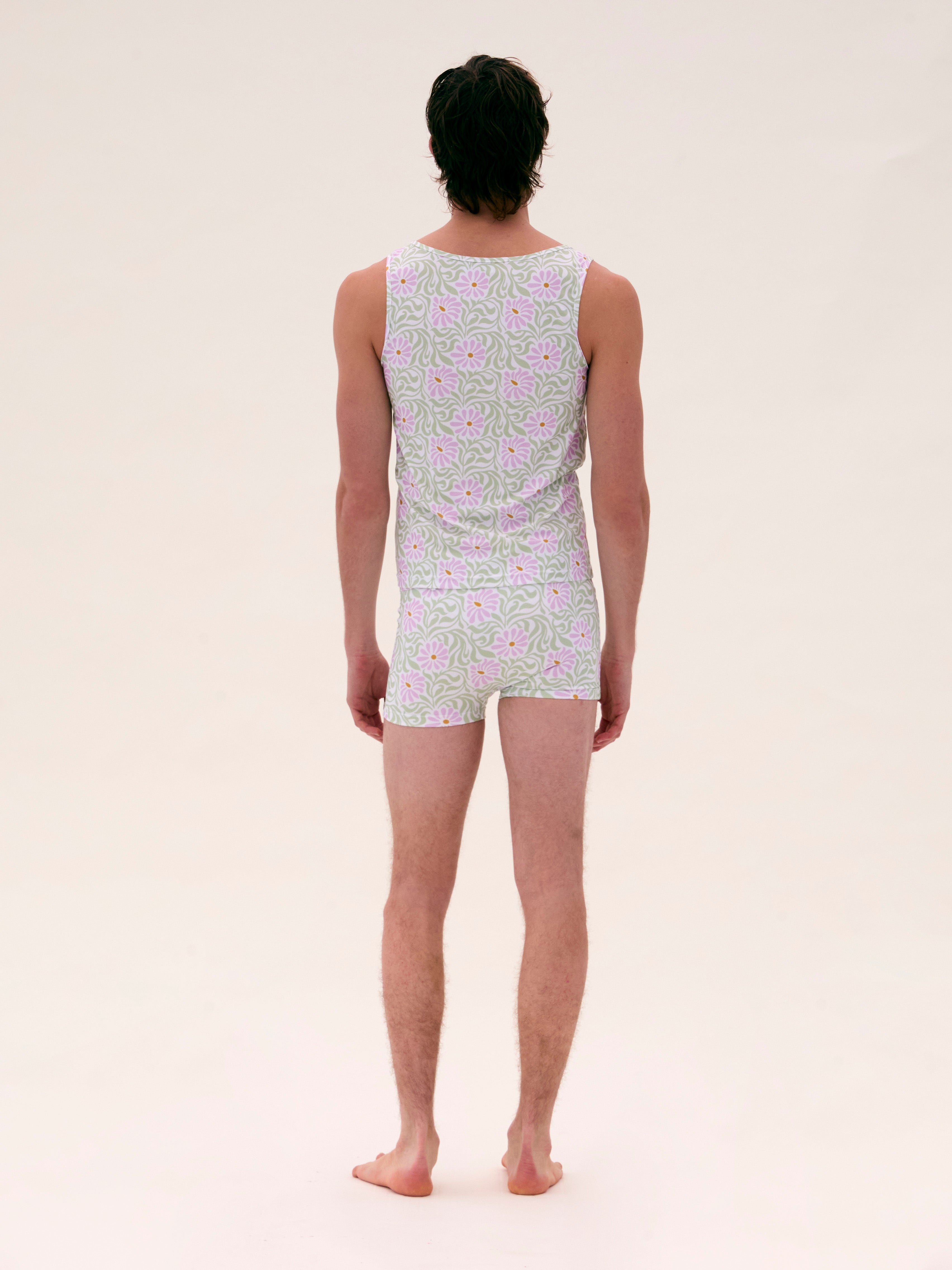 White Floral Swim Tank Top