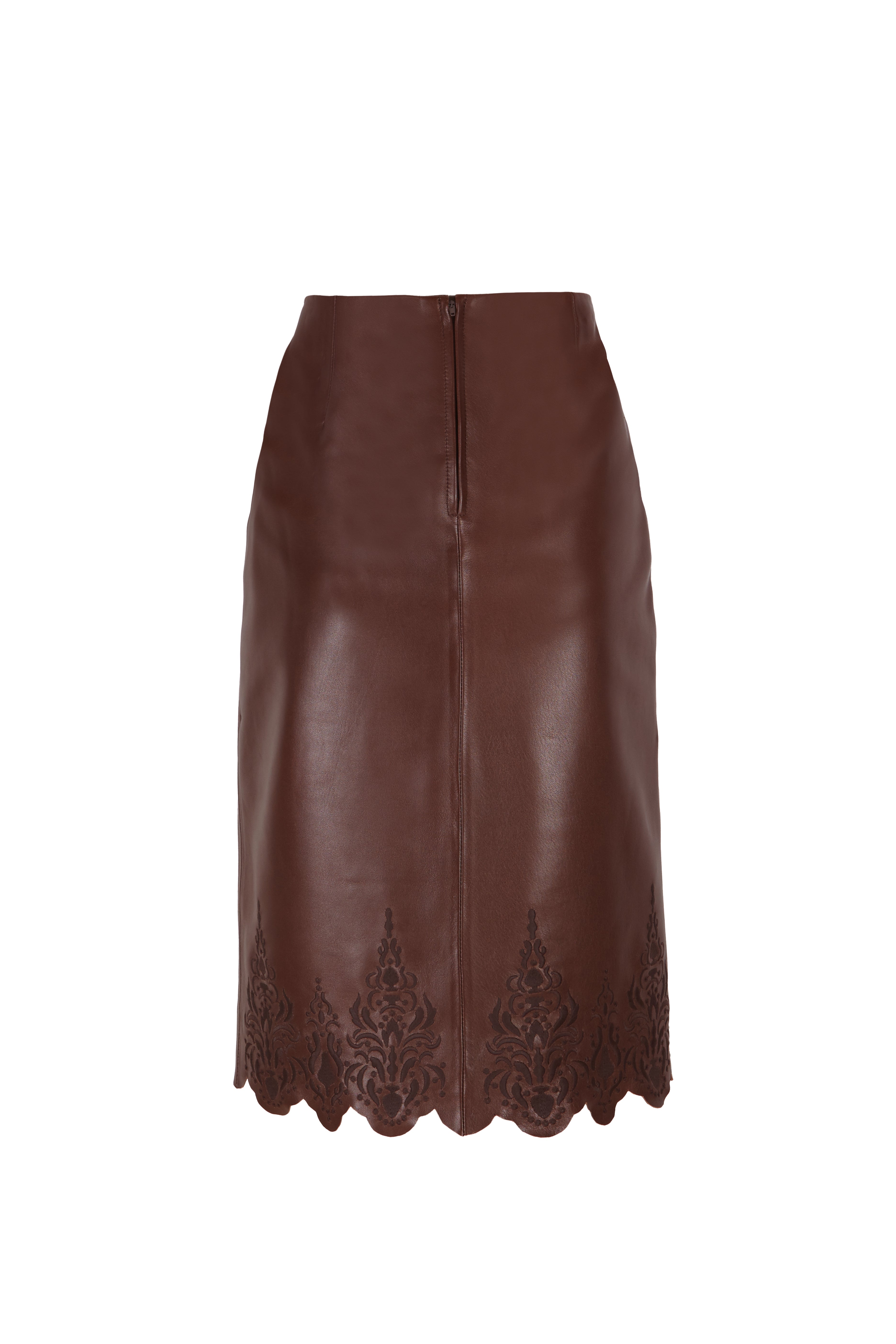 Brown Embroidered Leather Skirt