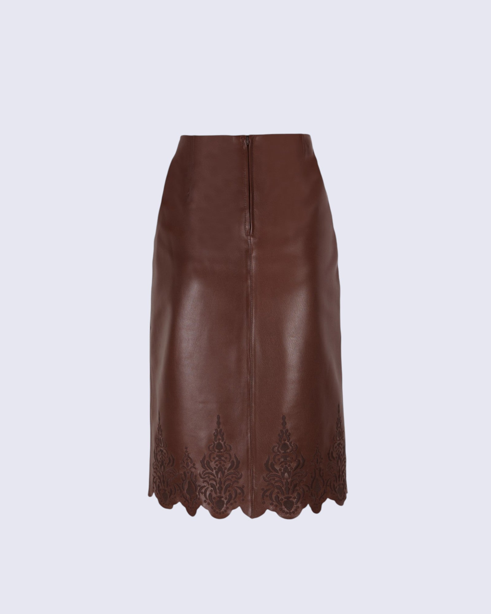Brown Embroidered Leather Skirt