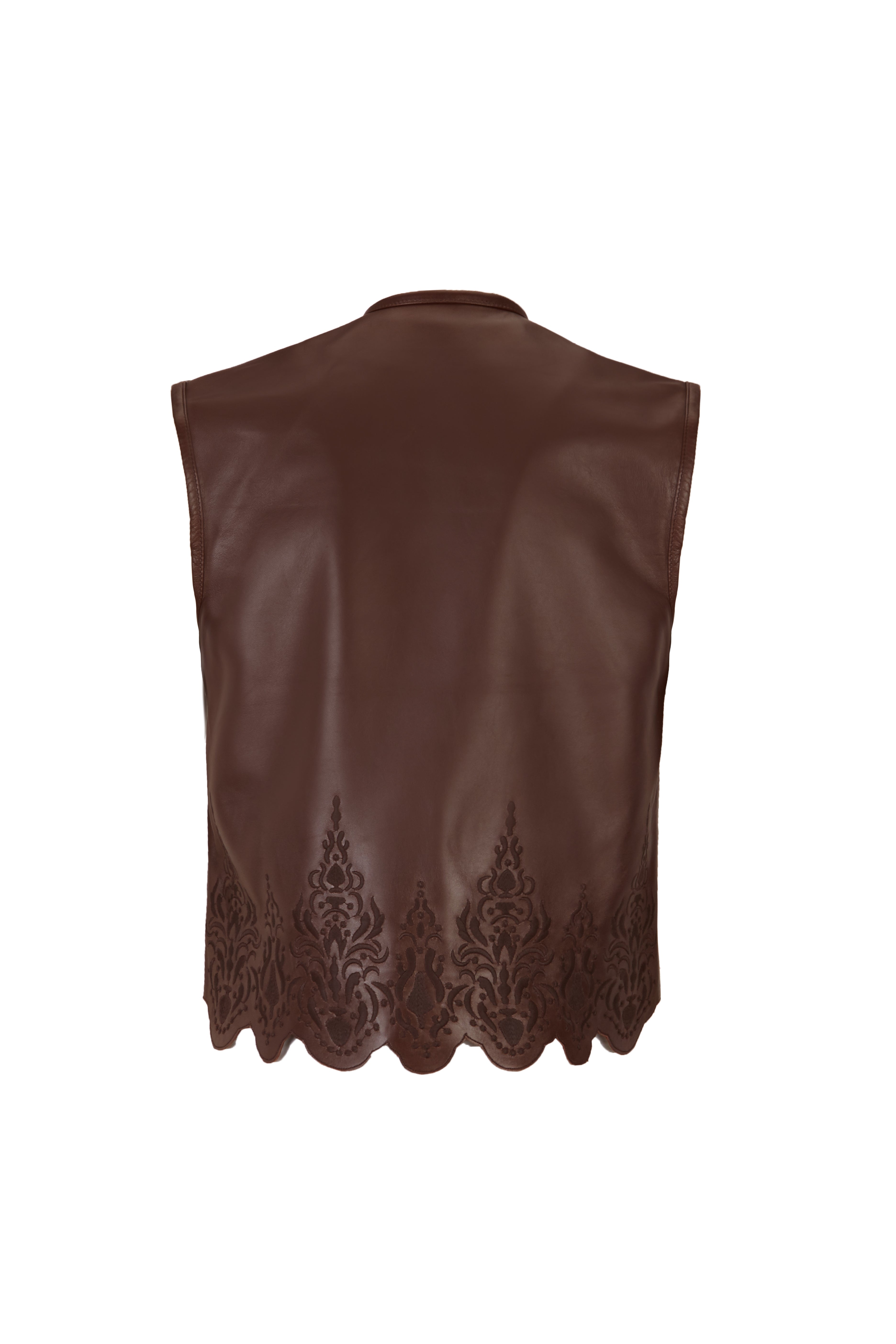 Brown Embroidered Leather Vest