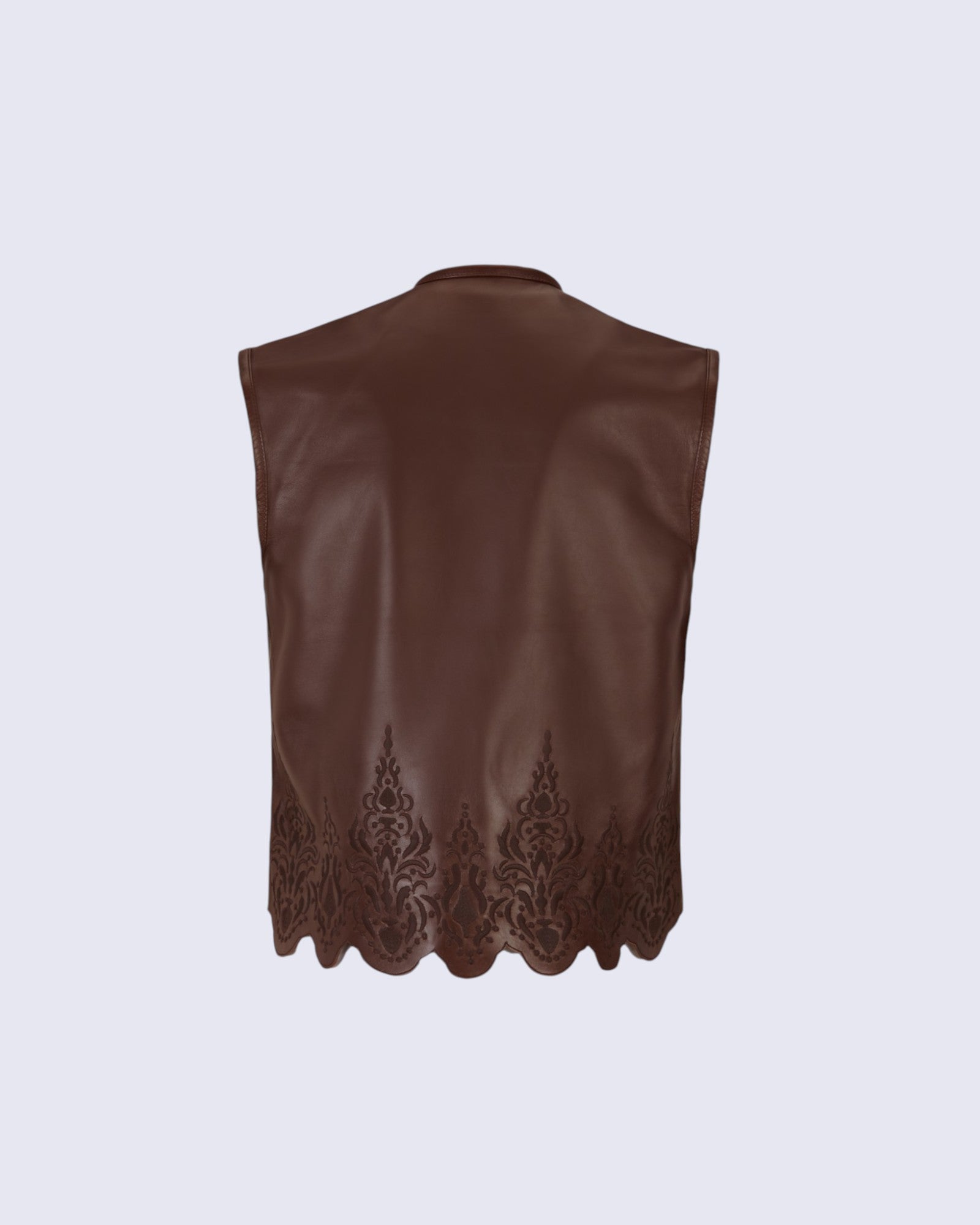 Brown Embroidered Leather Vest
