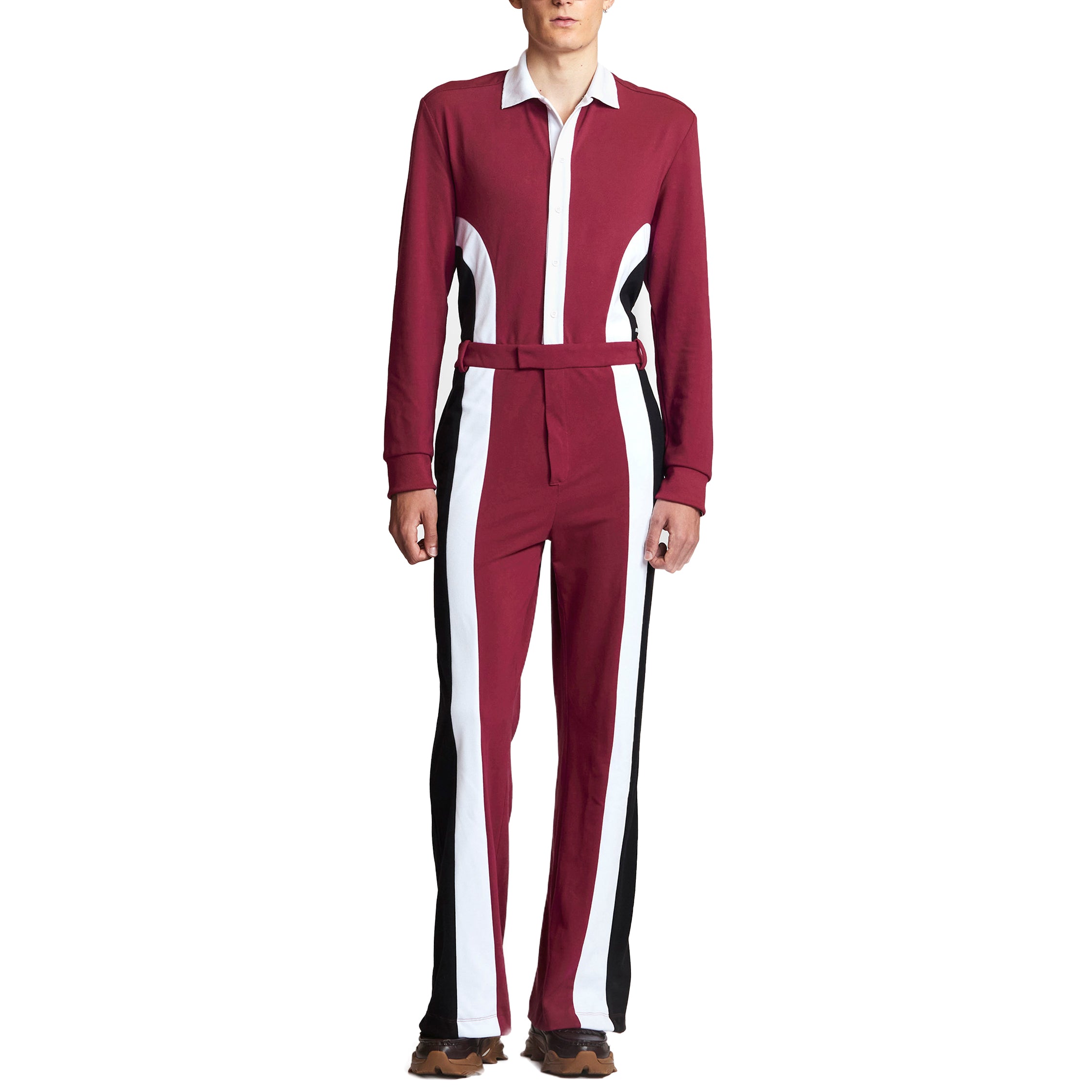 Burgundy Longsleeves Polo Jumpsuit