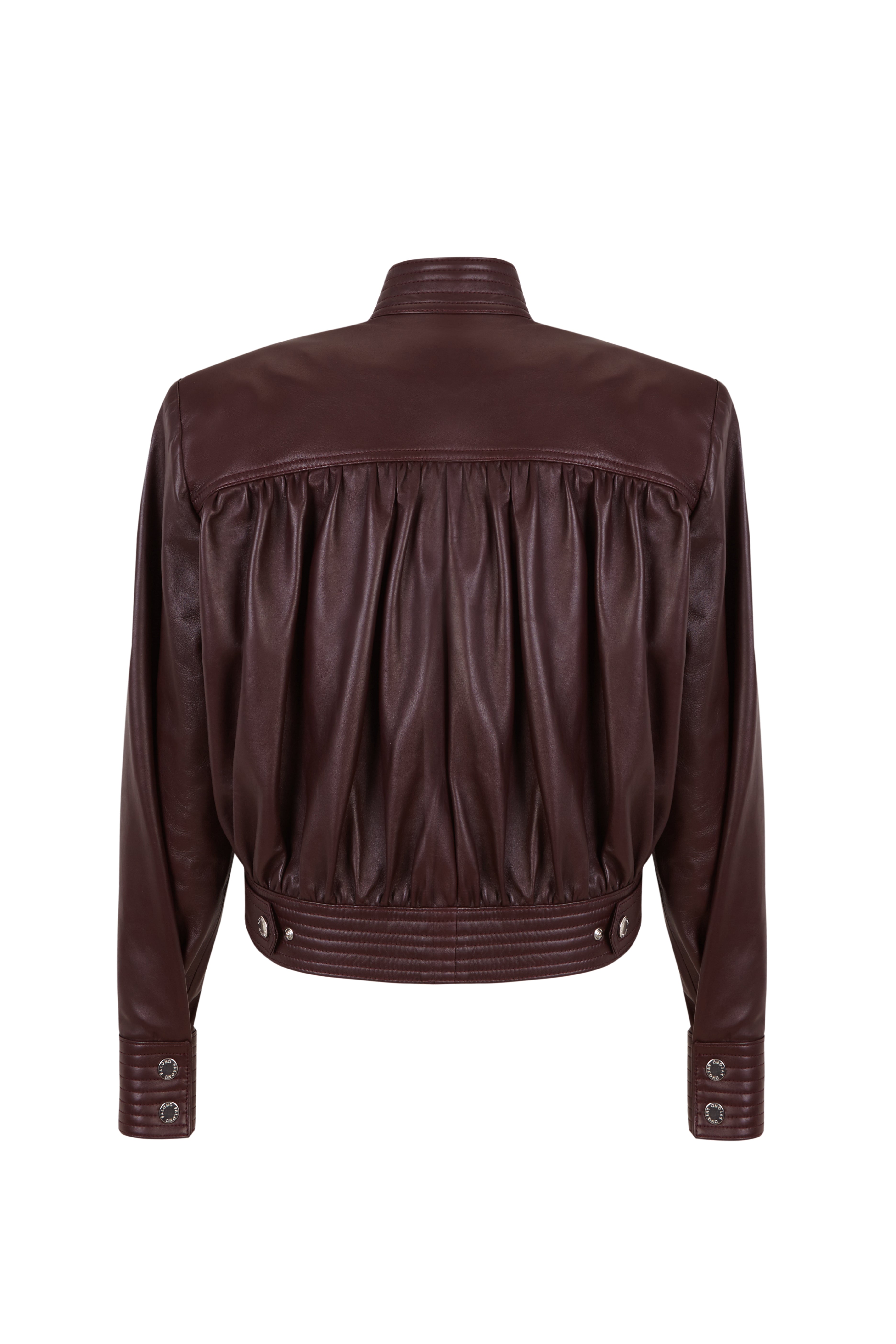 Draped Wine Leather Jacket