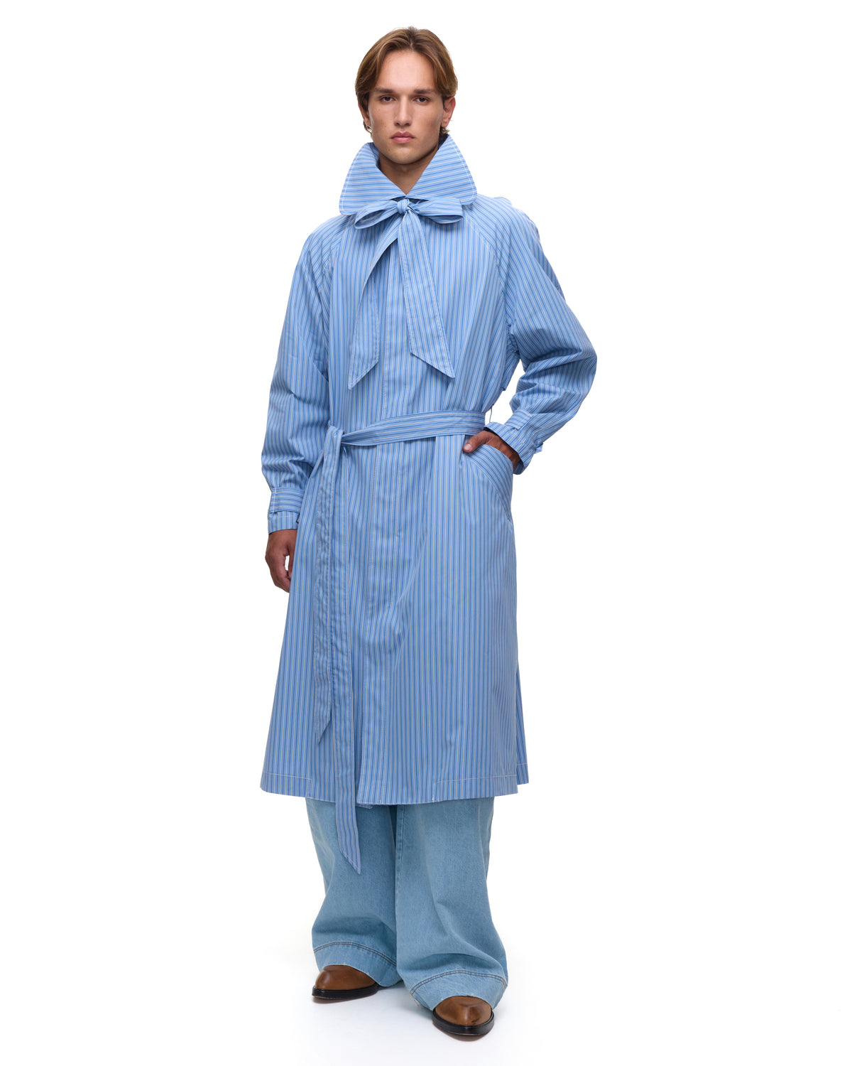 Blue Stripes Trench Coat