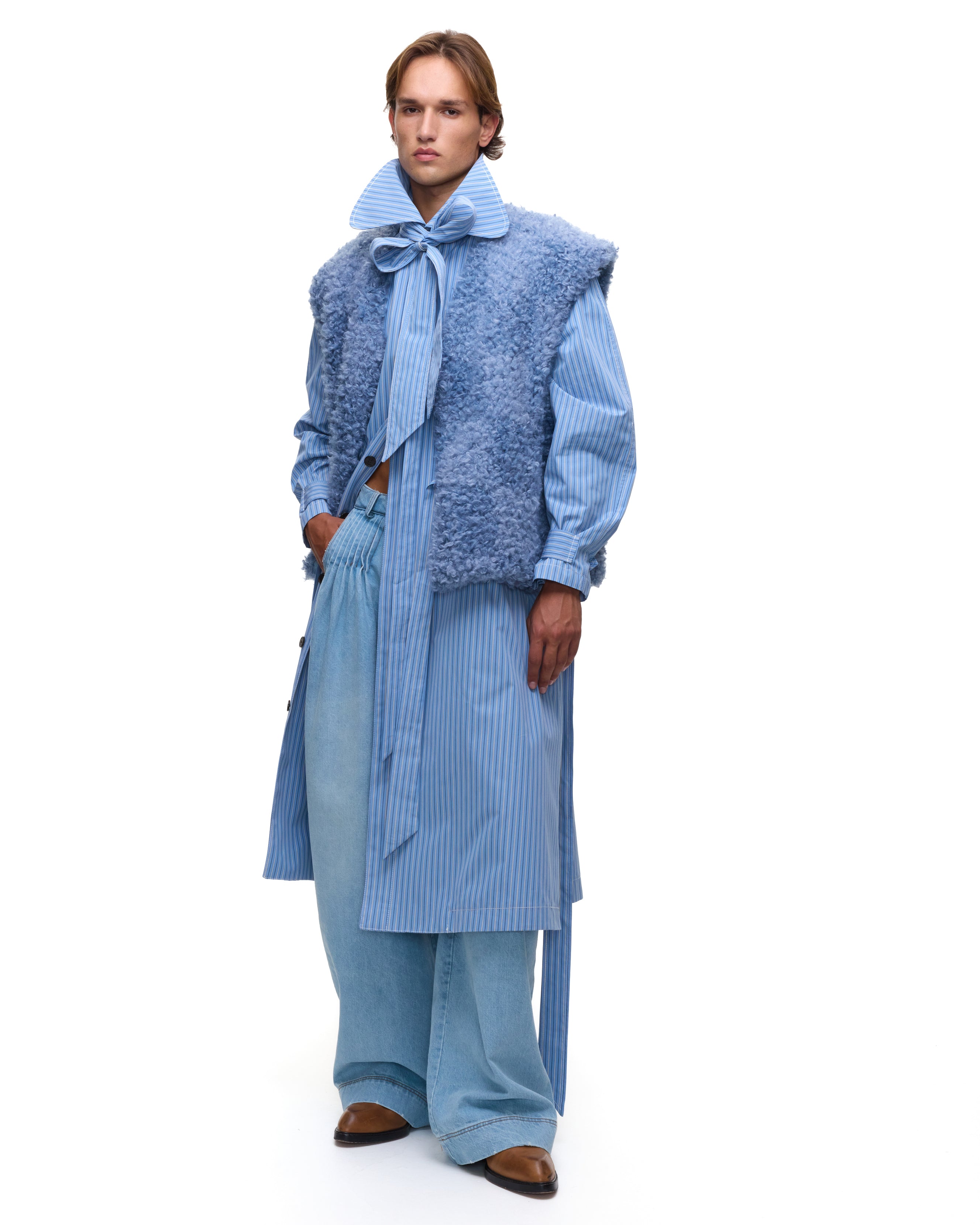 Blue Stripes Trench Coat