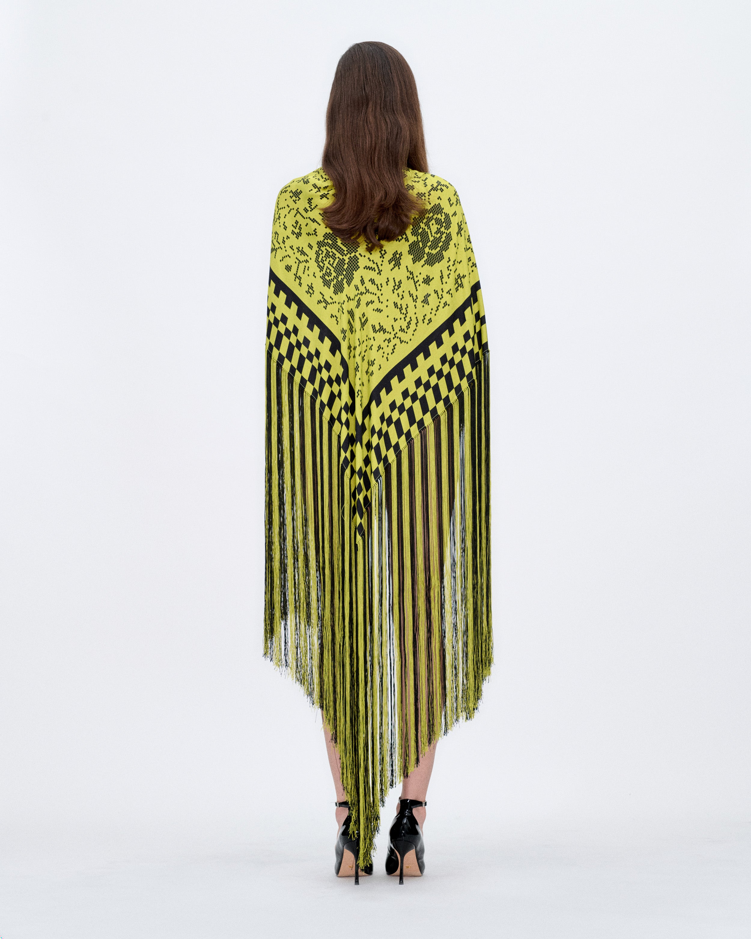Pixel Lime Fringed Shawl