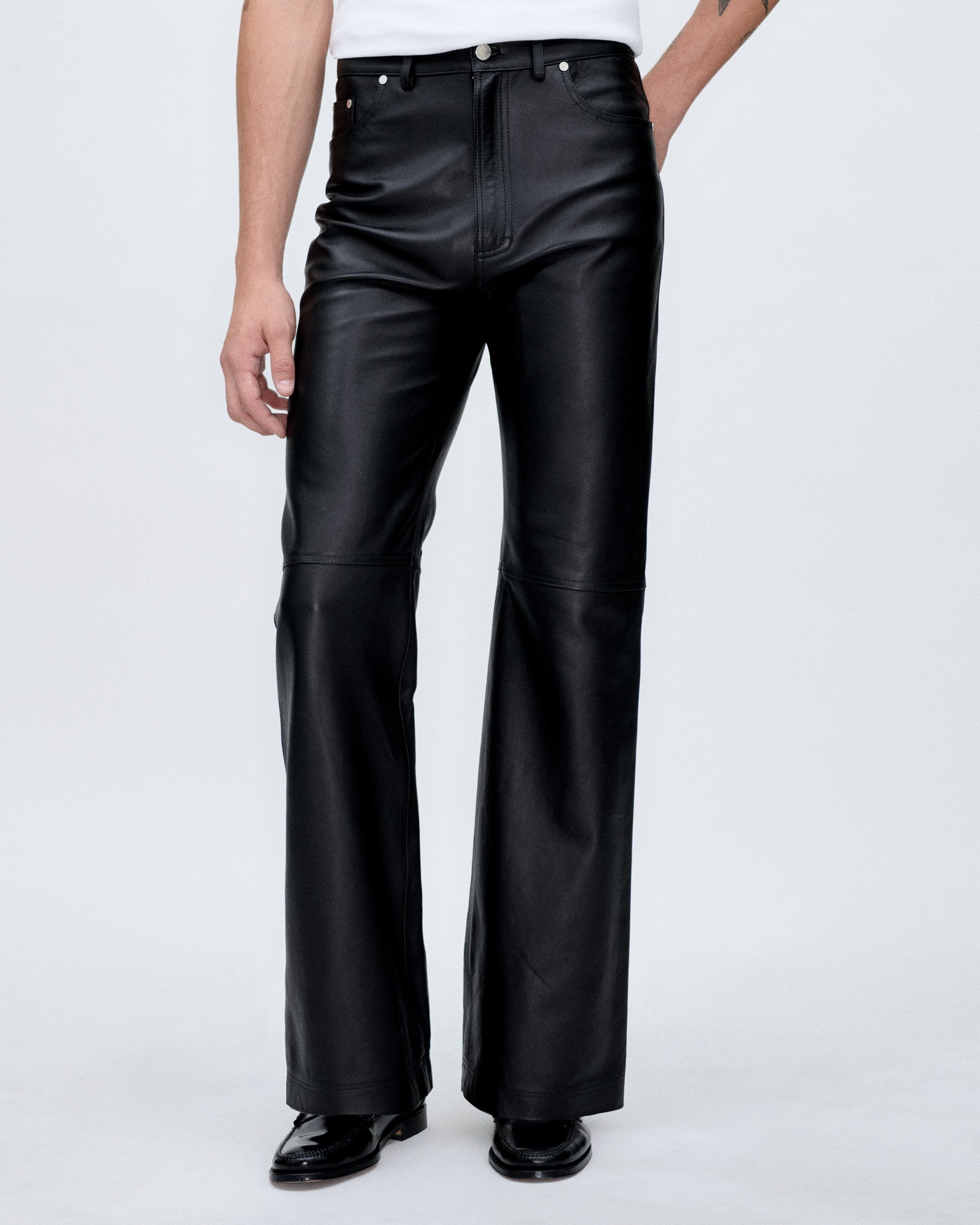 The Black Leather Ass-Air Flared Trousers