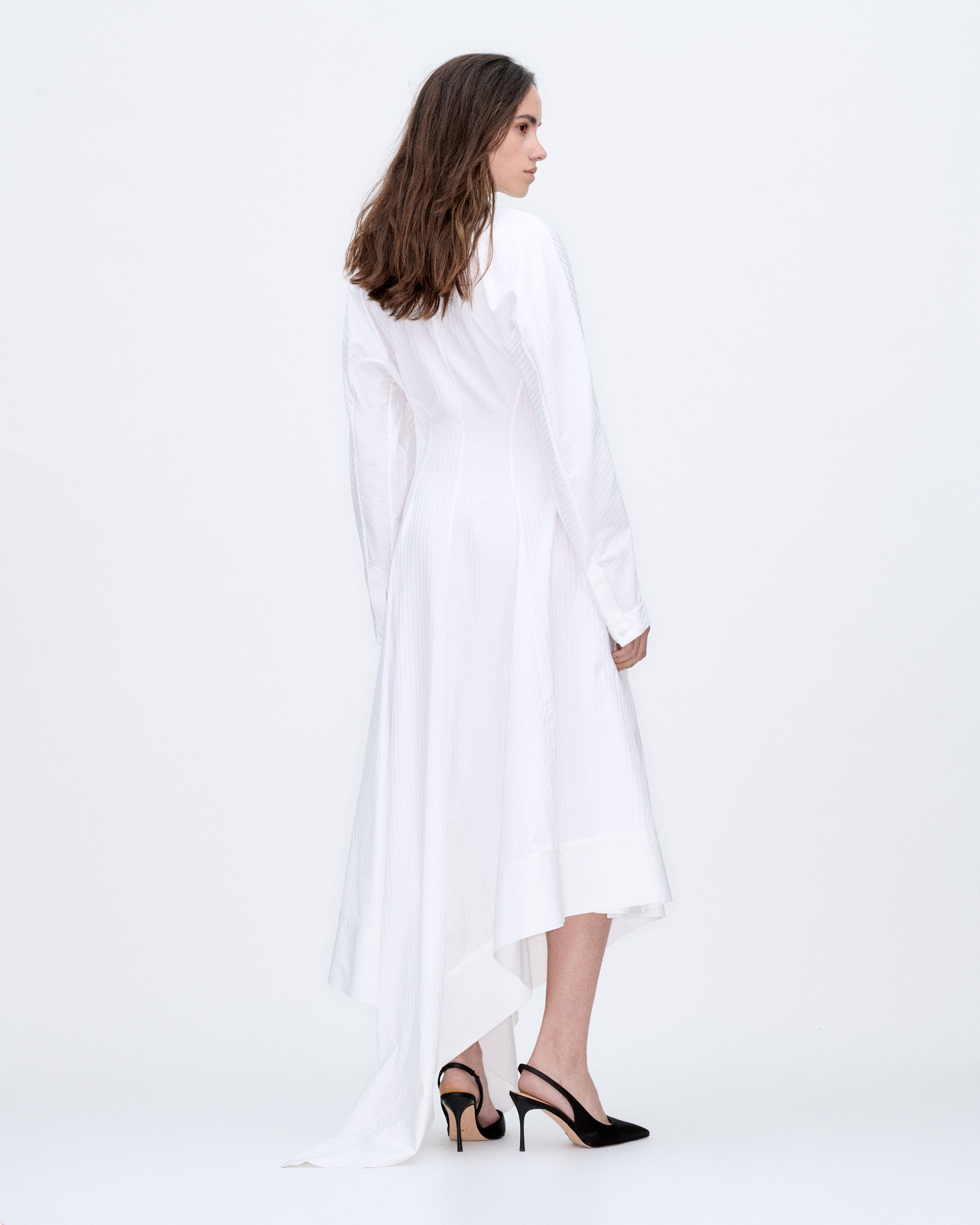 Asymmetric White Stripes Dress