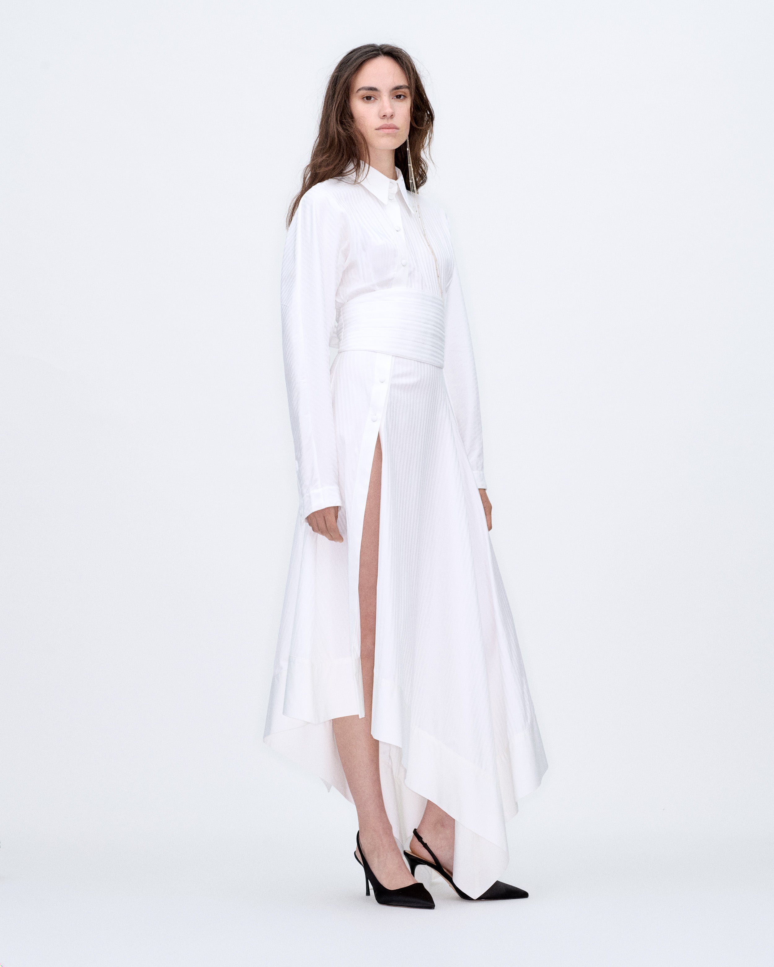 Asymmetric White Stripes Dress