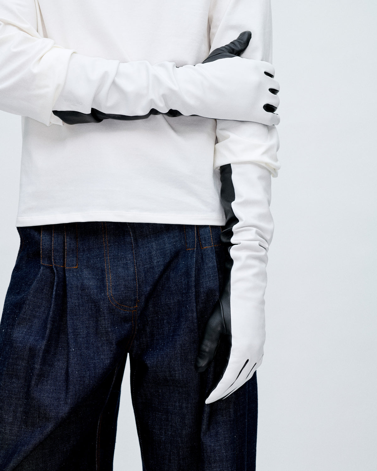 B&W Leather Long Gloves Women