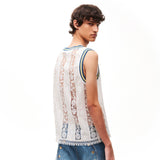 White Embroidered Striped Poplin Tank Top