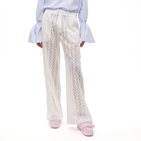 Pantalón de pijama con bordado de espiga blanco
