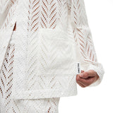 White Herringbone Embroidered Pajama Trousers