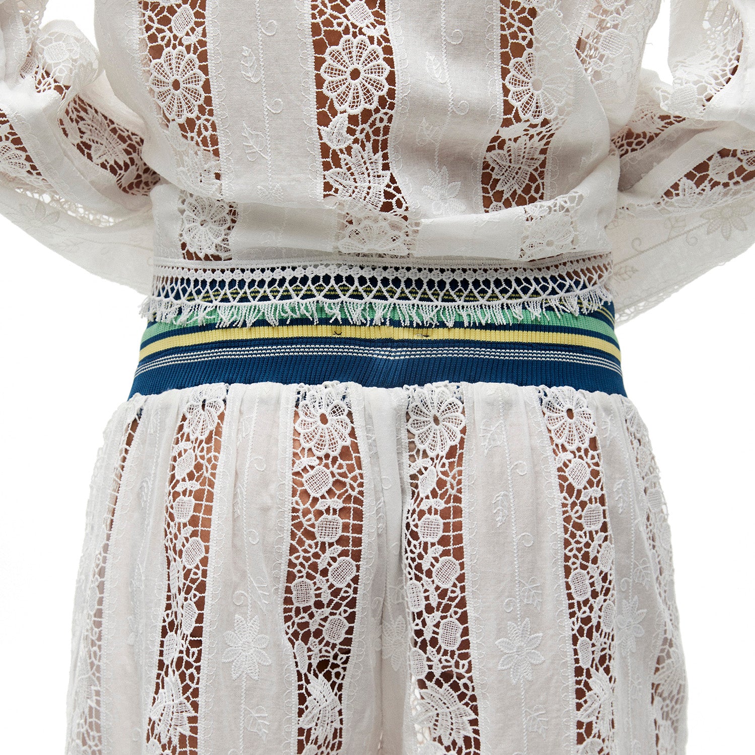 White Embroidered Basket Shorts