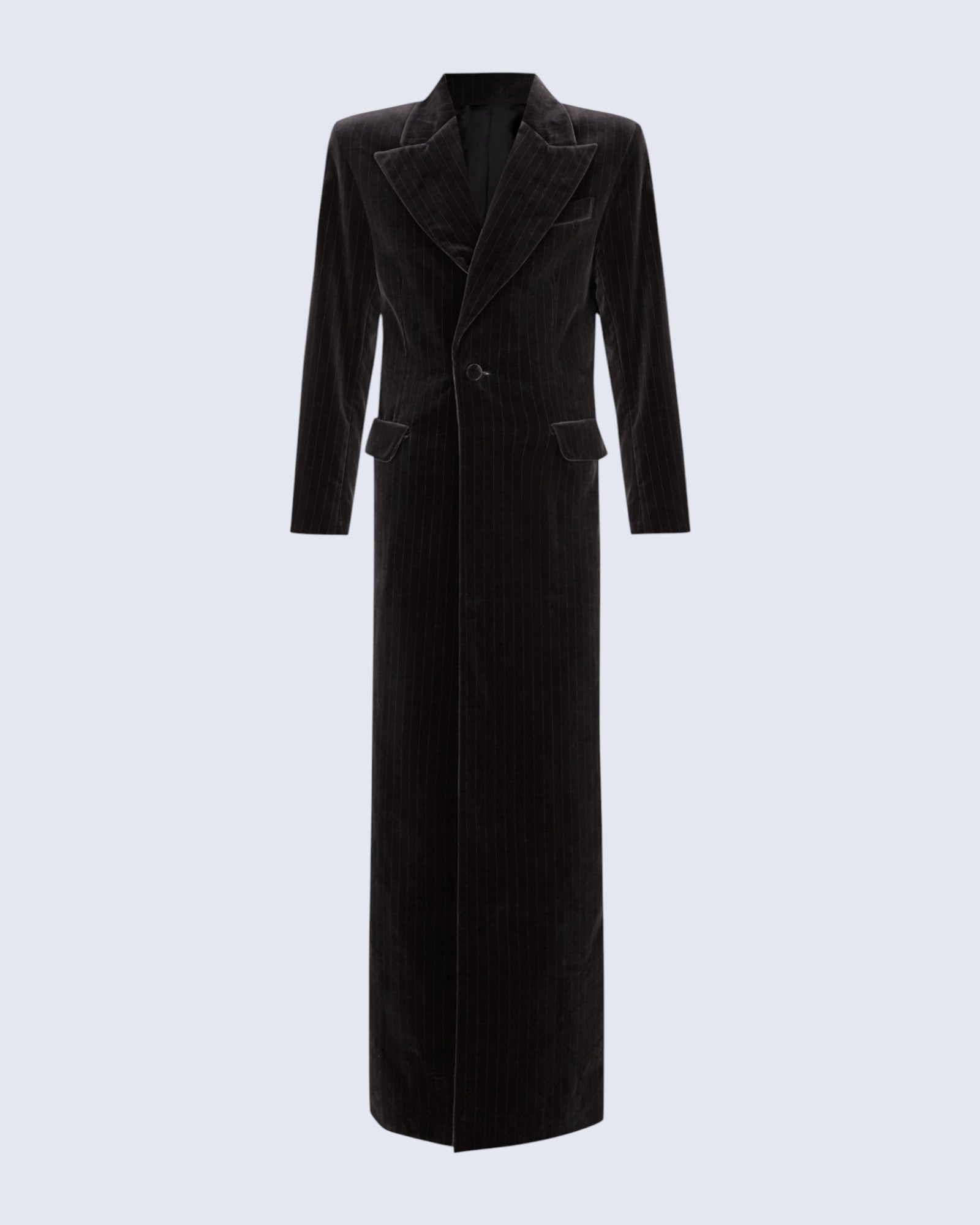 Pinstripes Velvet Long Coat