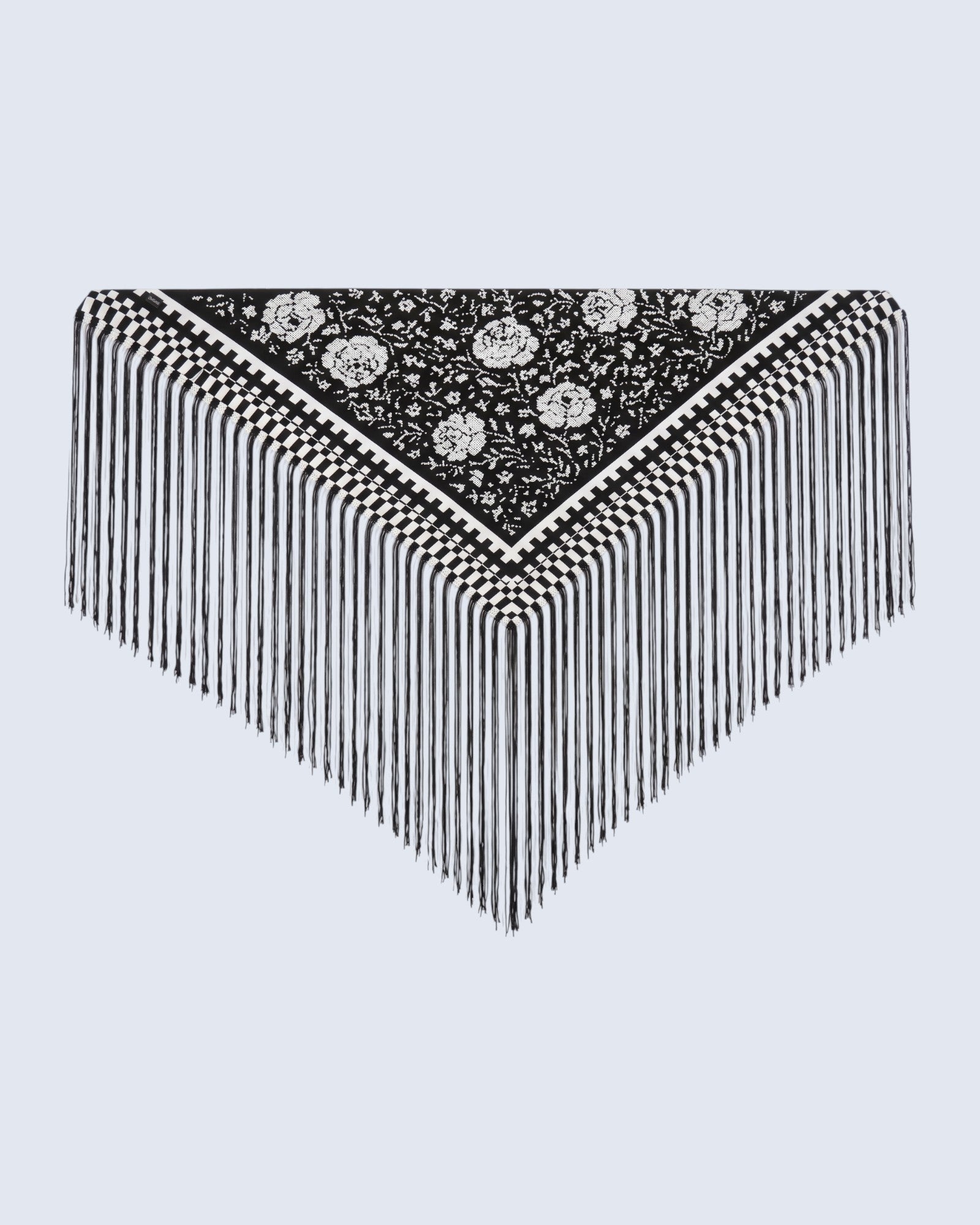 Pixel Black Fringed Shawl