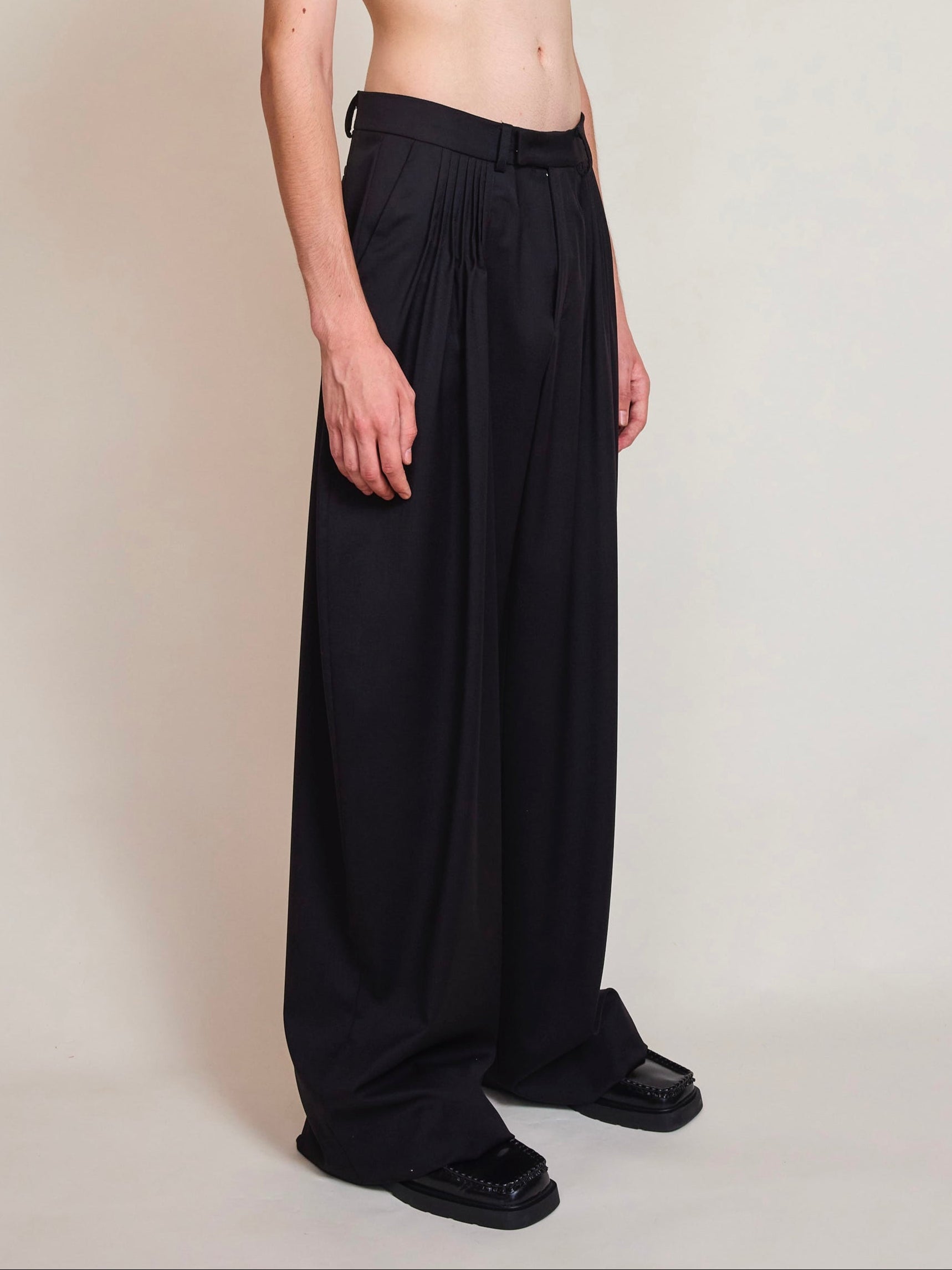 Cruising Tailored Black Satin Trousers