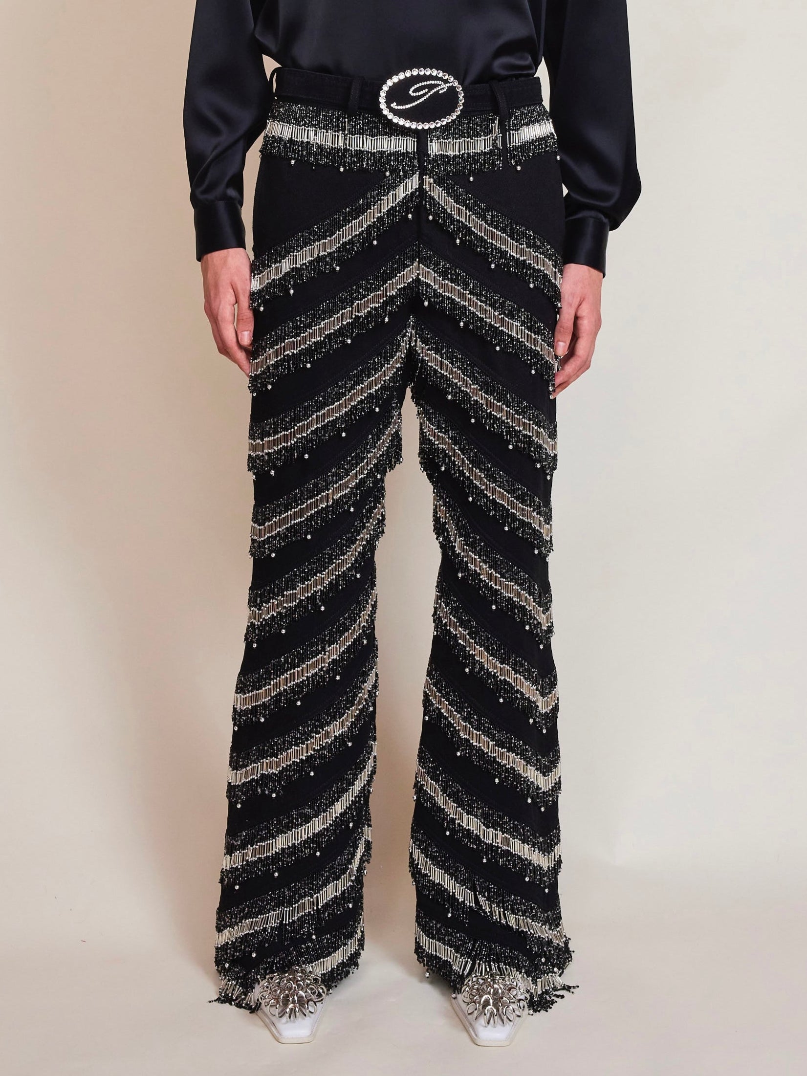 Mick Beaded Black Denim Trousers