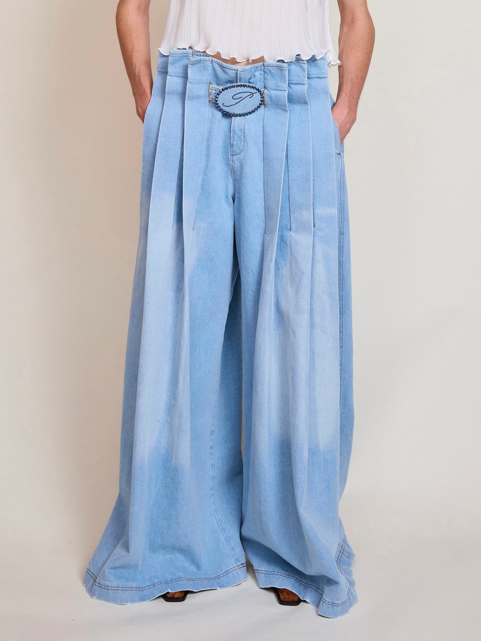 Luke Pleated Light Denim Trousers