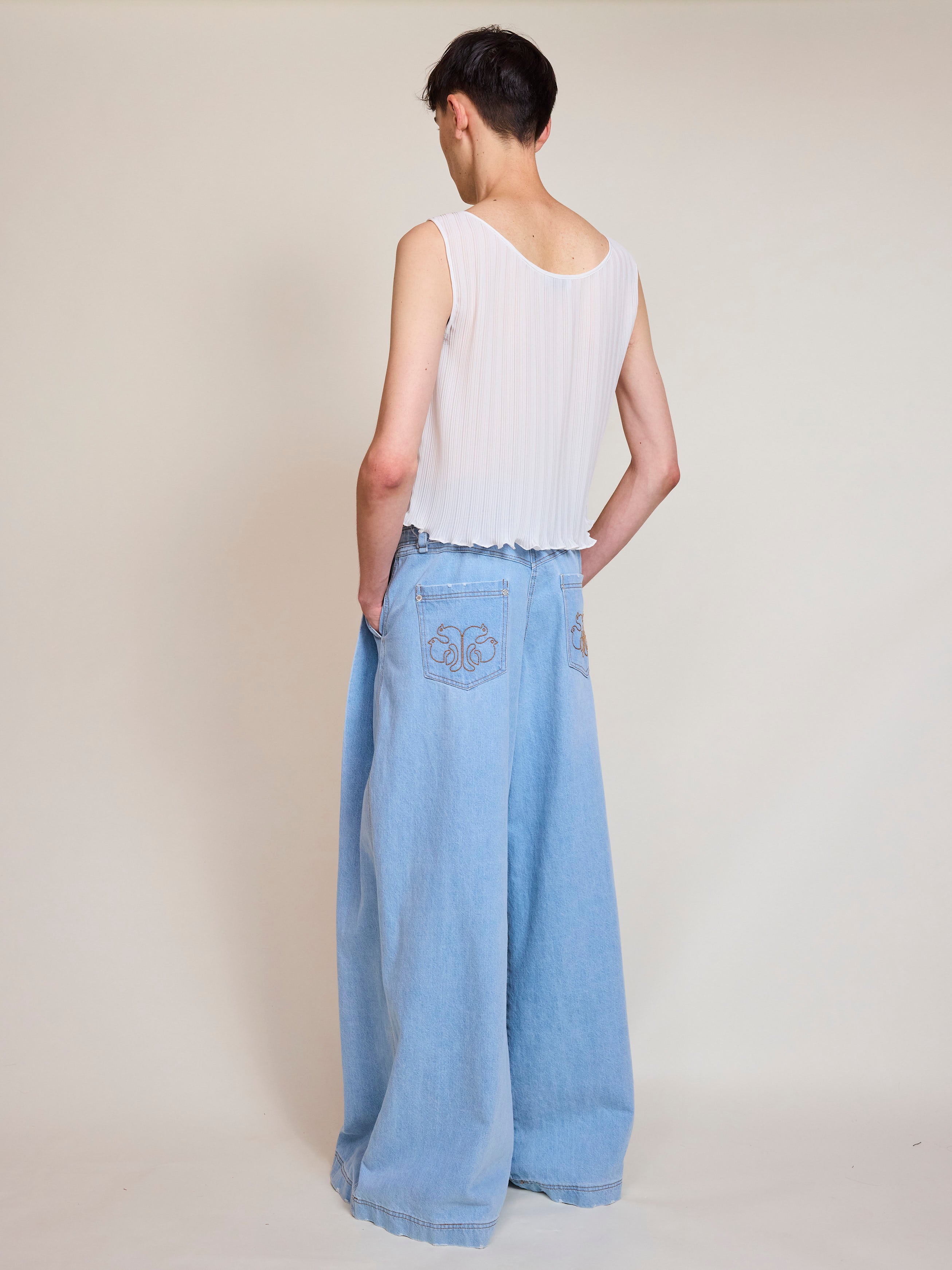 Luke Pleated Light Denim Trousers