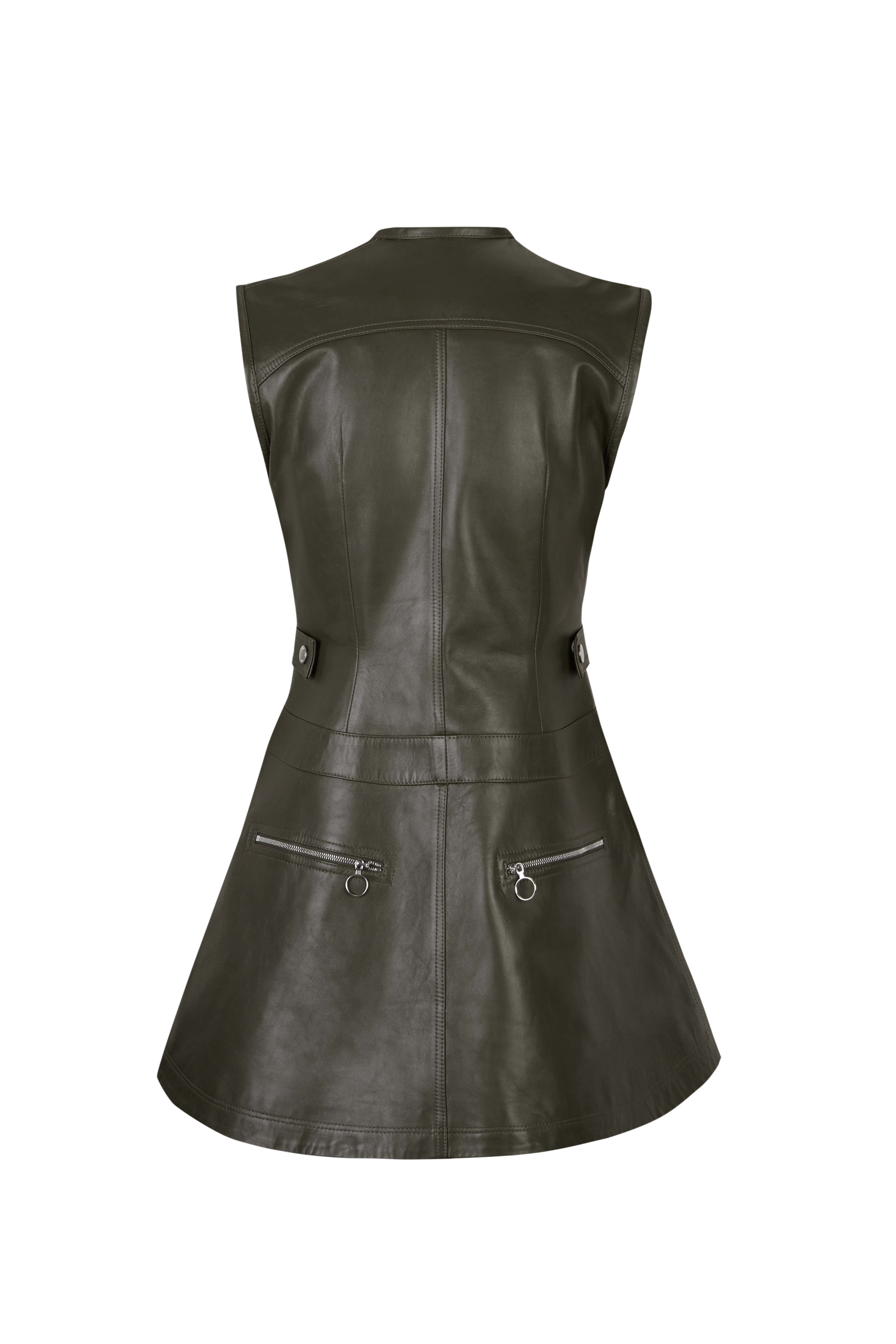 Structured Olive Leather Dress