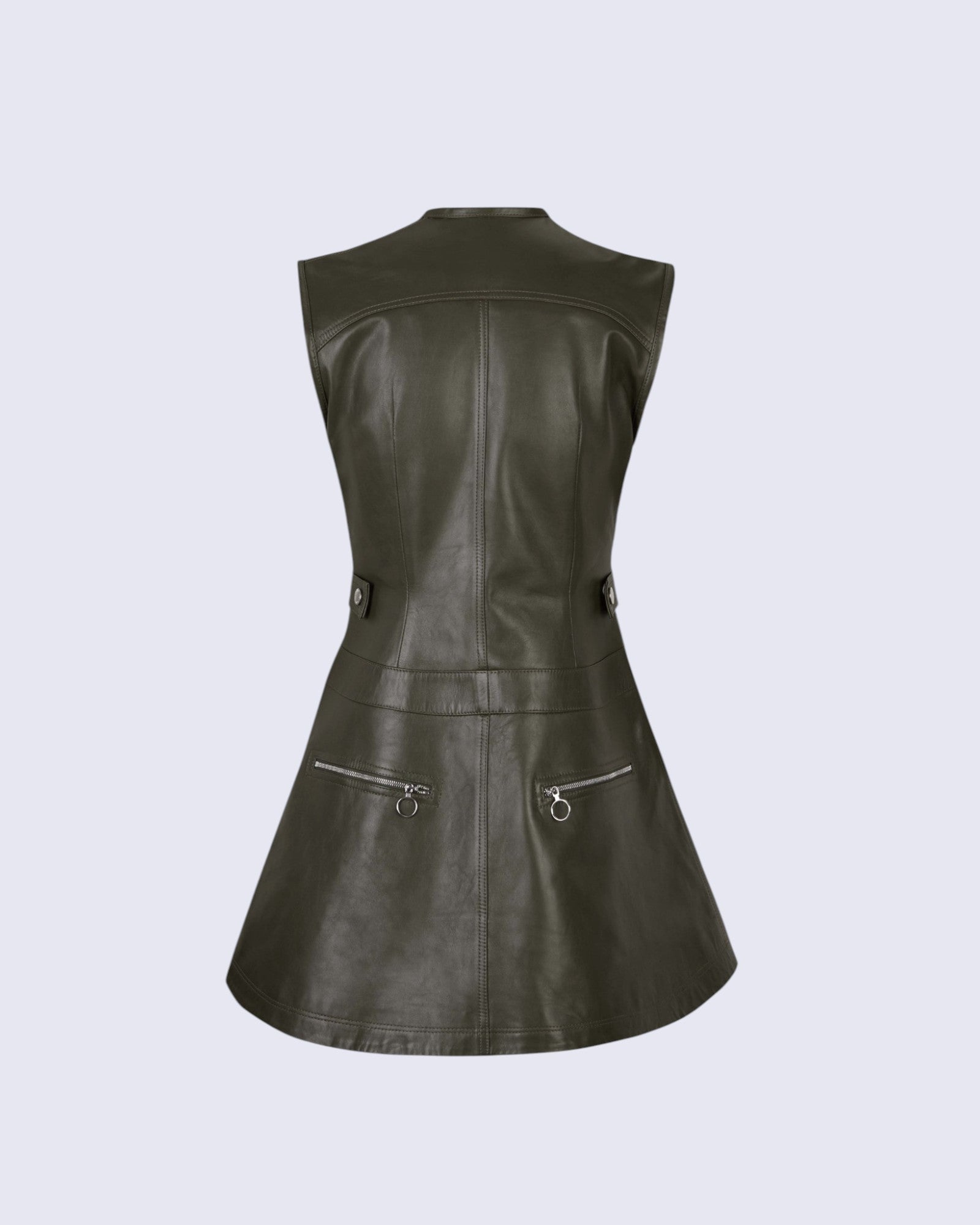 Structured Olive Leather Dress