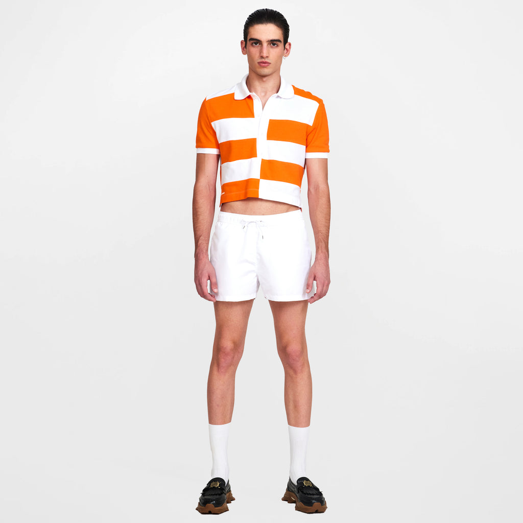 orange and white striped polo shirt